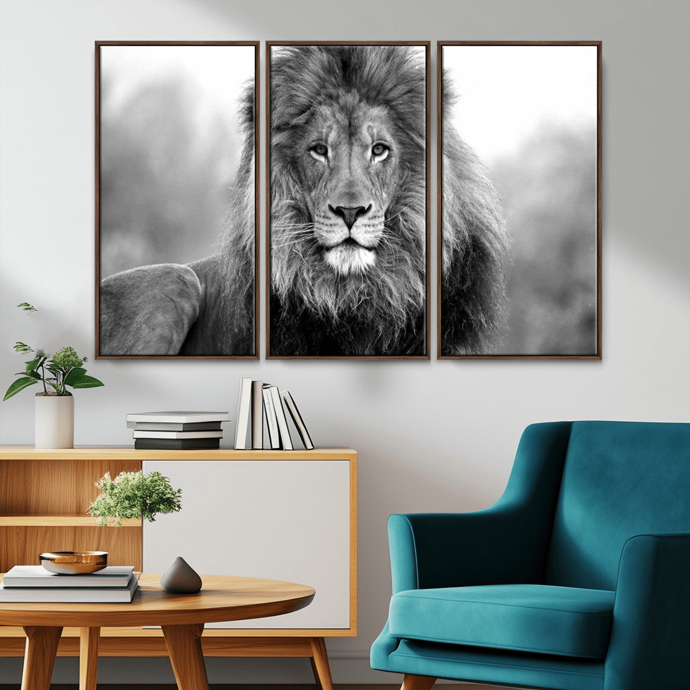 -Black and White Lion Canvas Wall Art – Animal Print Artwork for Home, Office, Living Room, Guest Room