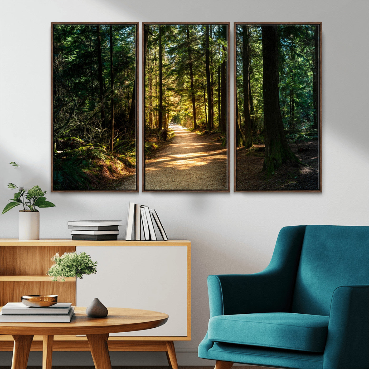 51762-MGV-CV-36X24-Sunlit Forest Pathway Canvas Print | 3 Panel Large Nature Wall Art for Living Room, Office, or