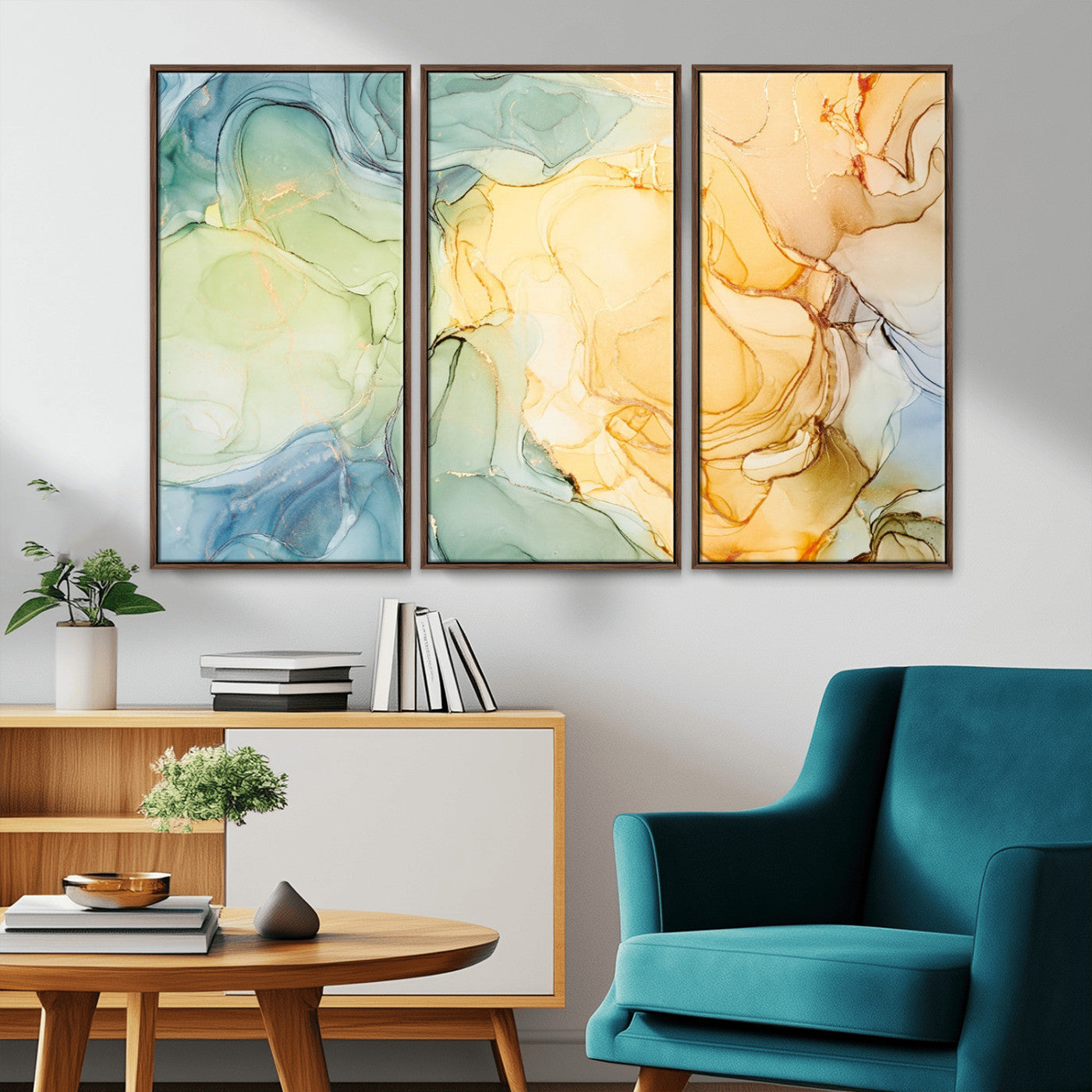 42195-MGV-CV-36X24-Green and Yellow Marble Fluid Effect Wall Art, Green and Yellow Marble Canvas Wall Art Print