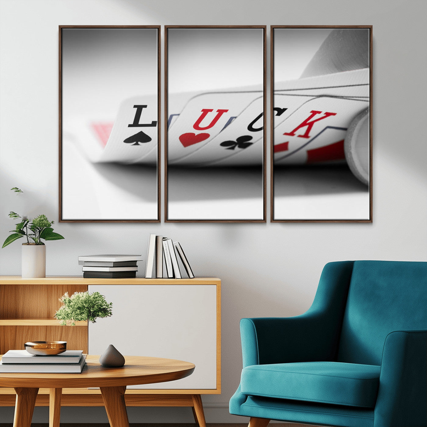 -Framed Luck Poker Cards Canvas – Modern Triptych Wall Art, Ready to Hang for Game Rooms