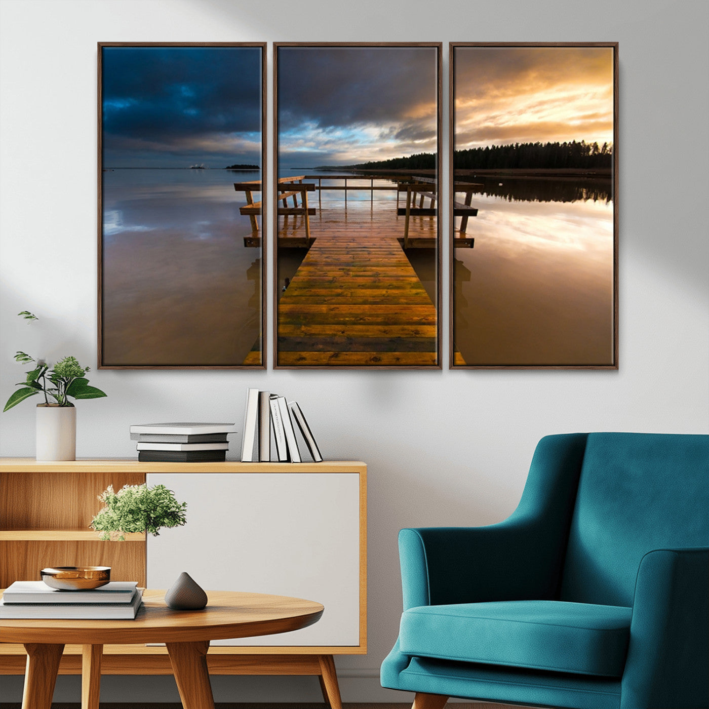 -Serene Lake Pier at Sunset Canvas Print | Landscape Canvas Print | Ready to Hang and Framed Wall Art