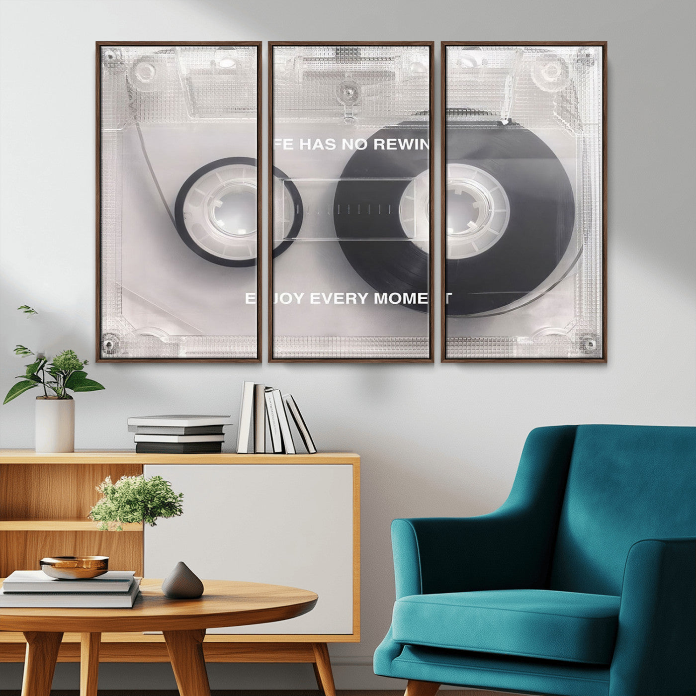 -Vintage Cassette Tape Canvas Wall Art - Inspirational 'Life Has No Rewind' Quote, Retro Music Decor