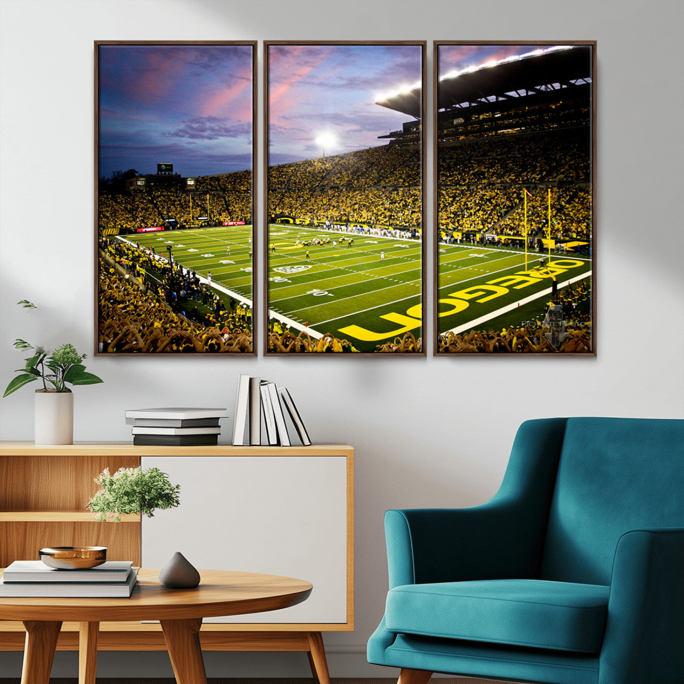 72017-MGV-FC-48X32-3P_Walnut-University of Oregon Ducks Football Team Print - Eugene Autzen Stadium Wall Art Canvas Print