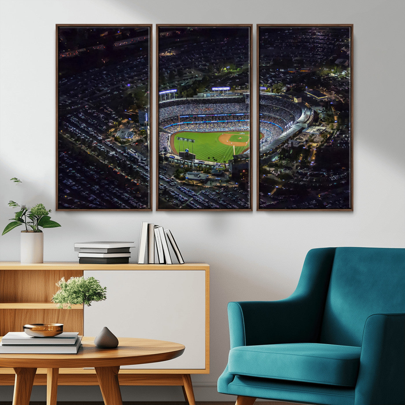 20932-MGV-FC-48X32-3P_Walnut-Los Angeles Dodgers Dodger Stadium Wall Art Canvas Print - MLB Baseball Stadium