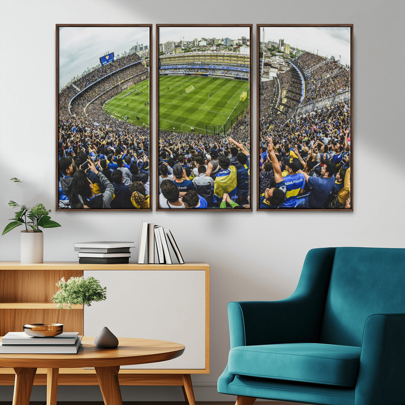63839-MGV-FC-48X32-3P_Walnut-Boca Juniors Soccer Team Print Wall Art - Buenos Aires Bombonera Stadium Canvas Print