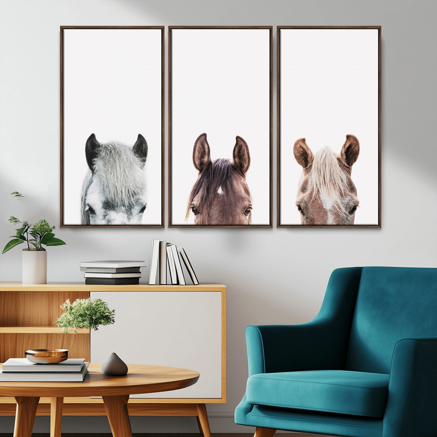-Horse Wall Art - Minimalist Horse Triptych Wall Art – Modern 3-Panel Giclée Canvas Featuring Horse