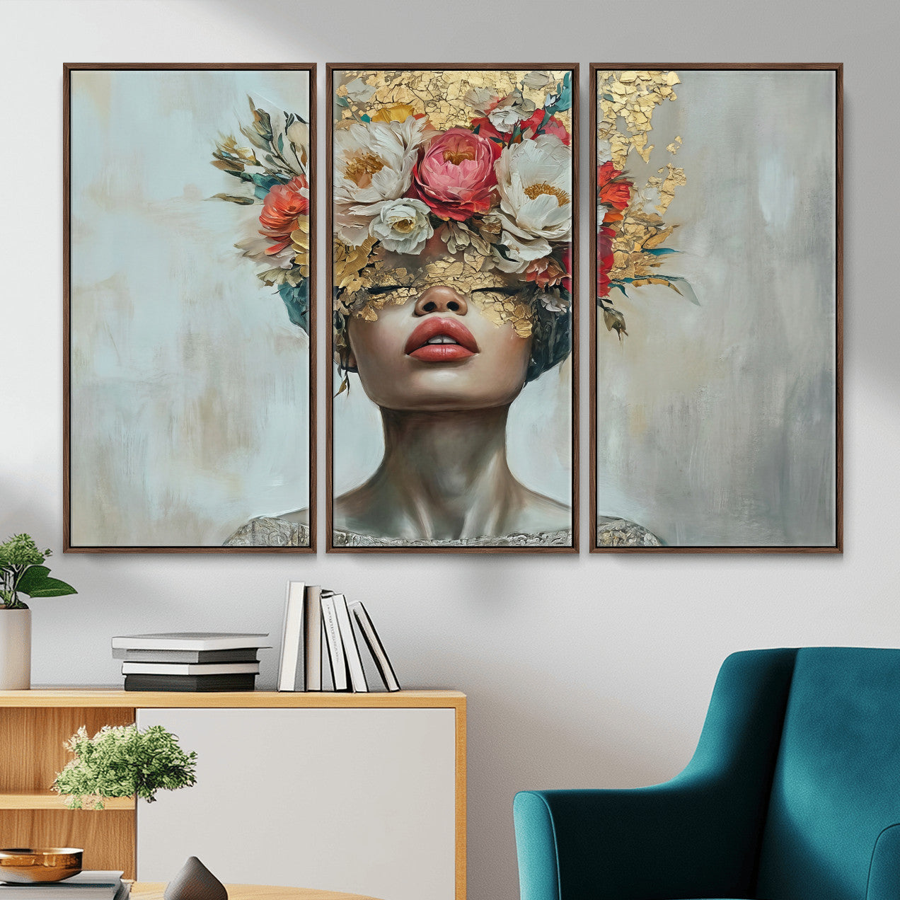 26919-MGV-CV-36X24 - Golden Petal Wall Art Canvas Print - Silhouette Woman Wall Art Canvas Print, Floral Woman Portrait