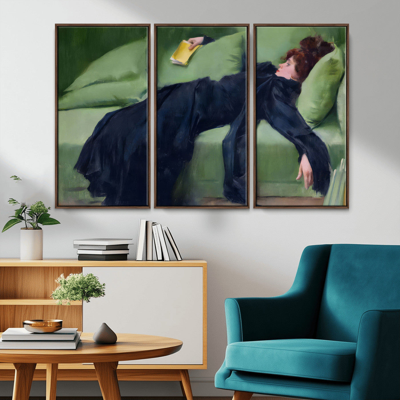 17725-MGV-FC-48X32-3P_Walnut-Decadent Girl by Ramon Casas Wall Art Canvas Print, Framed Decadent Girl Canvas Print