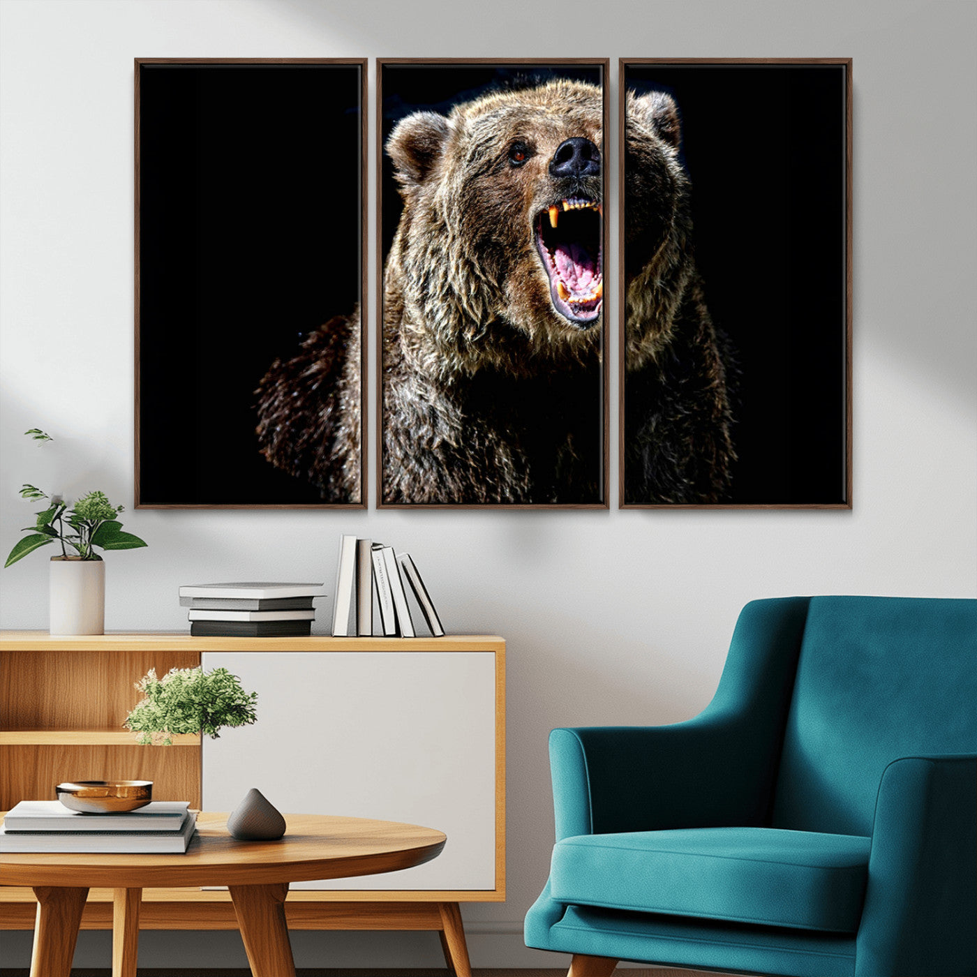 17625-MGV-CV-36X24-Grizzly Bear Canvas Print | Wildlife Wall Art for Cabin Decor | Ready to Hang Framed
