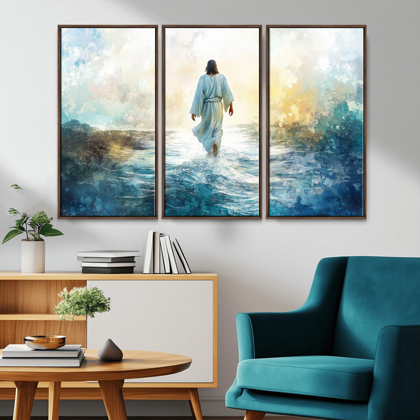 -Watercolor Jesus Walking on Water Canvas Print, Christian Wall Art, Jesus Christ Walking