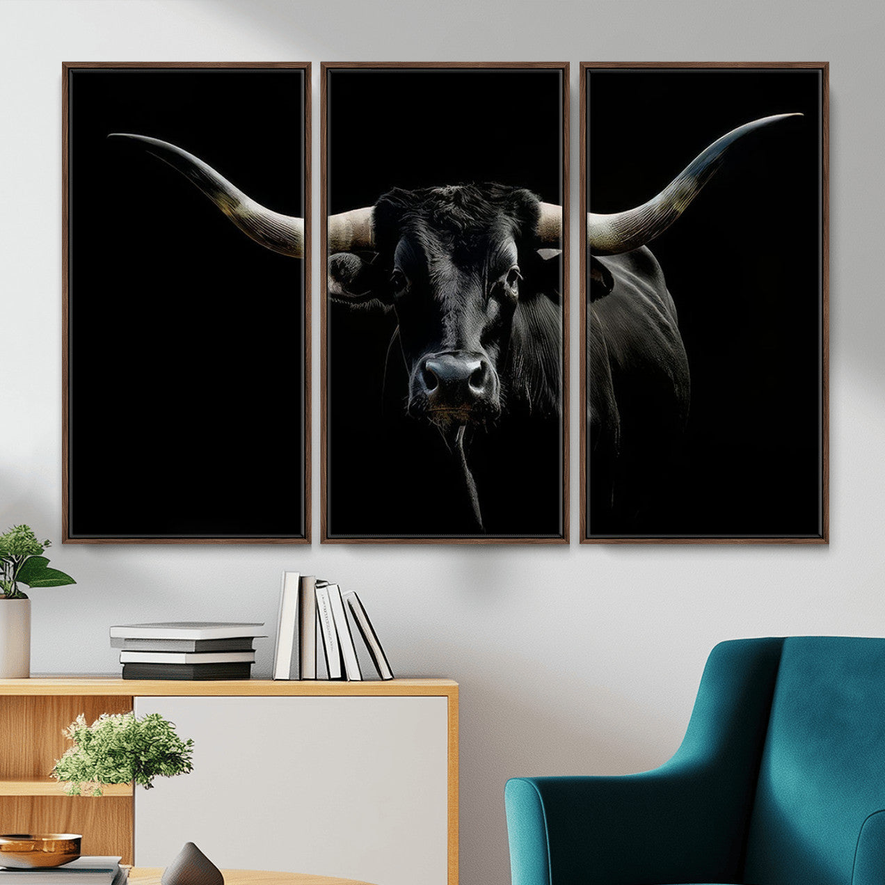 37889-MGV-CV-36X24 - Texas Longhorn Canvas Wall Art - Rustic Western Longhorn Bull Print in Brown & Black - Farmhouse Decor for Living Room, Office, or Ranch