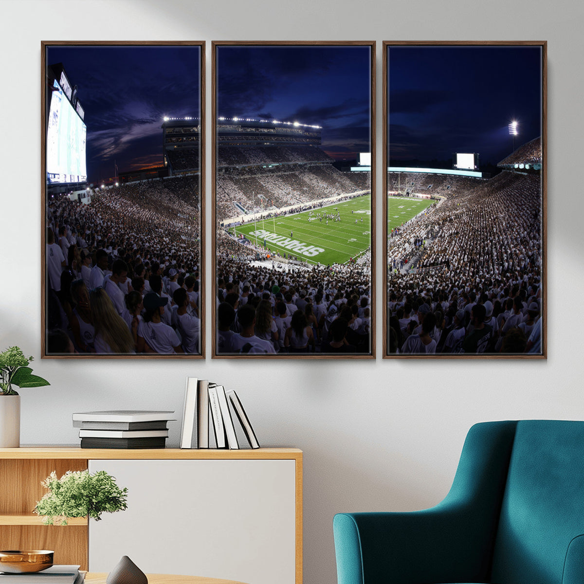 75193-PAN-FL-20X10 - Michigan State Spartans Canvas, Framed Football Team Print - East Lansing Spartan Stadium Wall Art