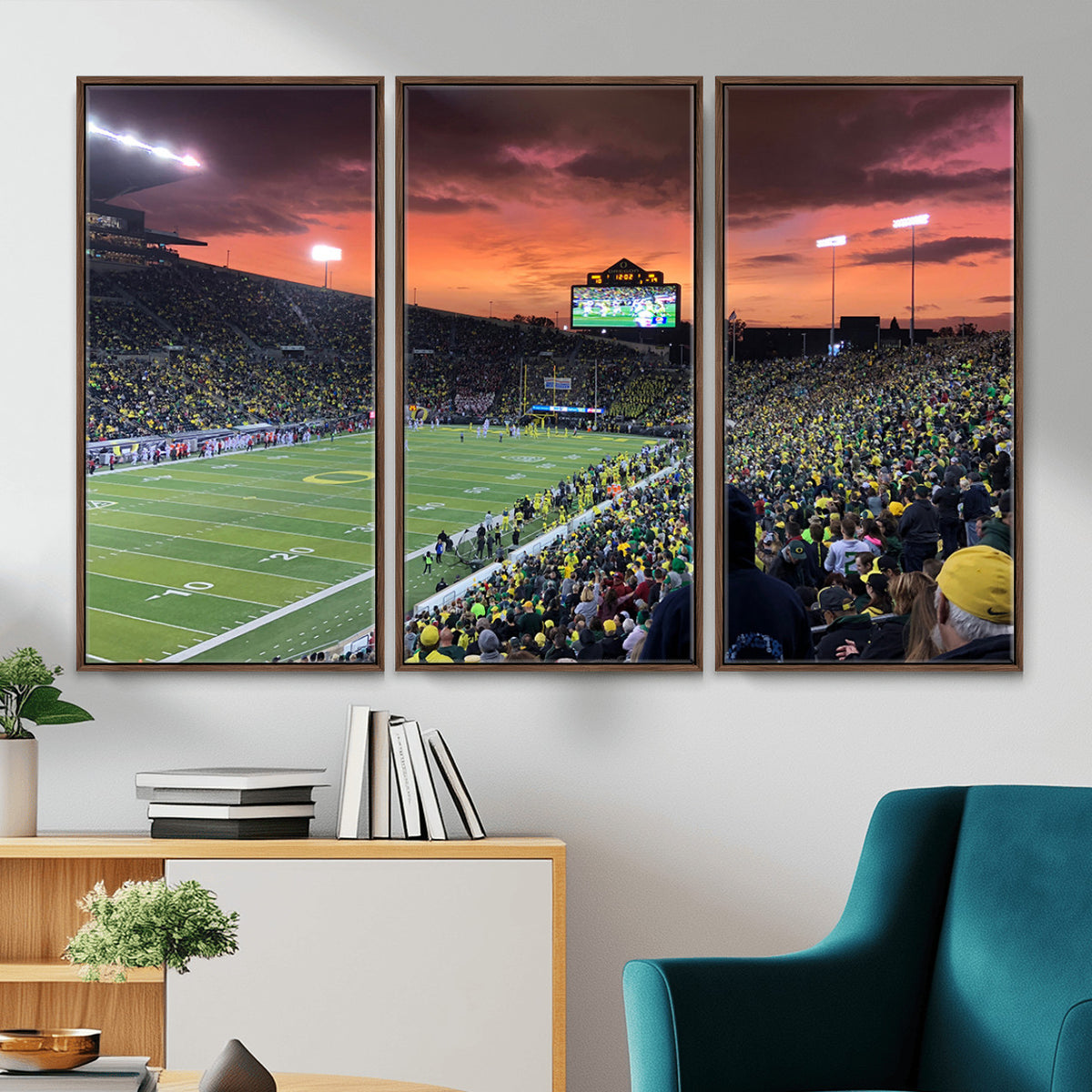 75065-PAN-FL-20X10 - Eugene Autzen Stadium Canvas Wall Art Print – Sunset Over Iconic Football Field Wall Decor for Home