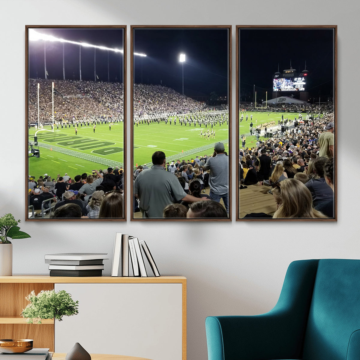 56796-PAN-FL-20X10 - Purdue University Boilermakers Football Team Print - West Lafayette Ross-Ade Stadium Wall Art Canvas