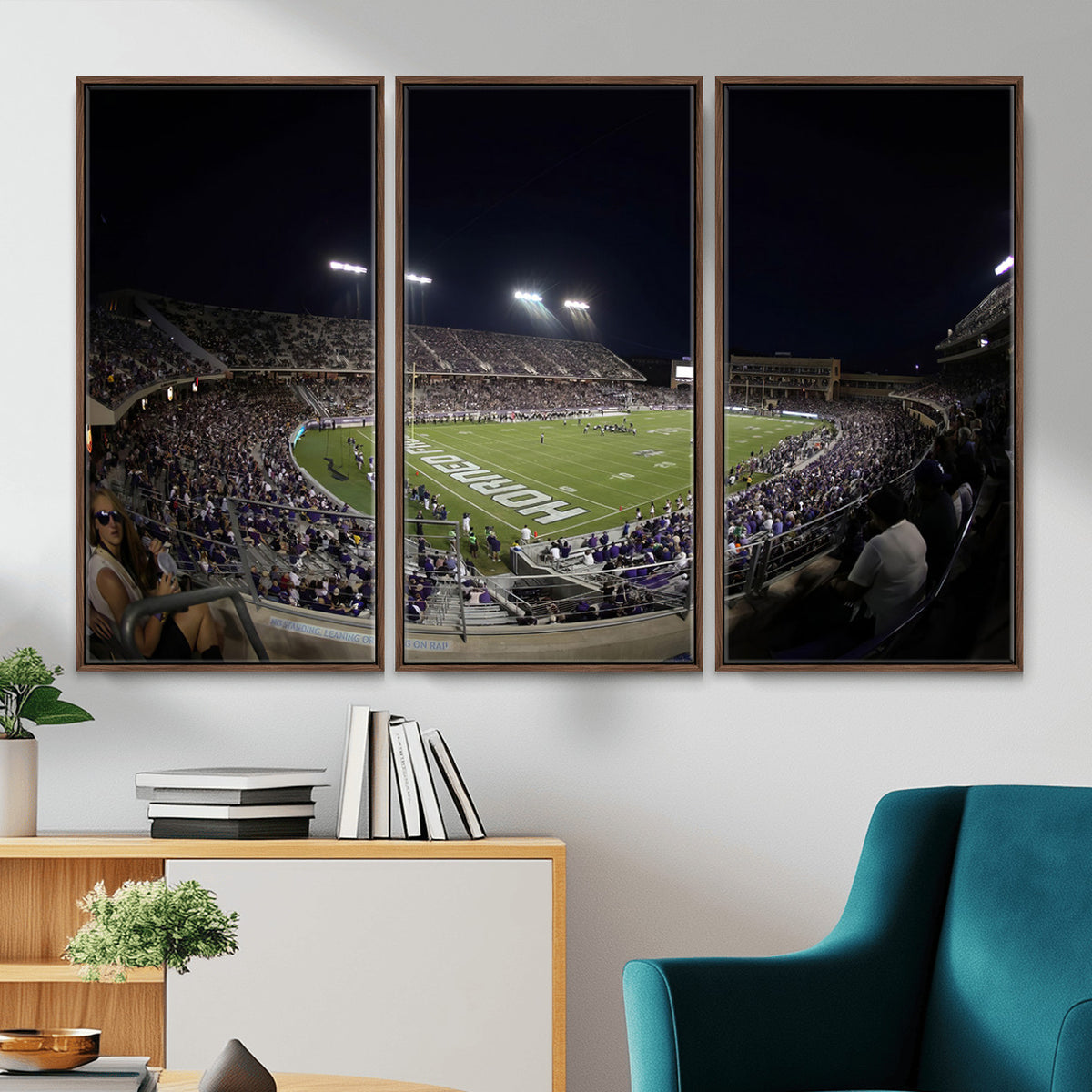 59222-PAN-FL-20X10 - TCU Horned Frogs Football Team Print - Fort Worth Amon G. Carter Stadium Wall Art Canvas Print.