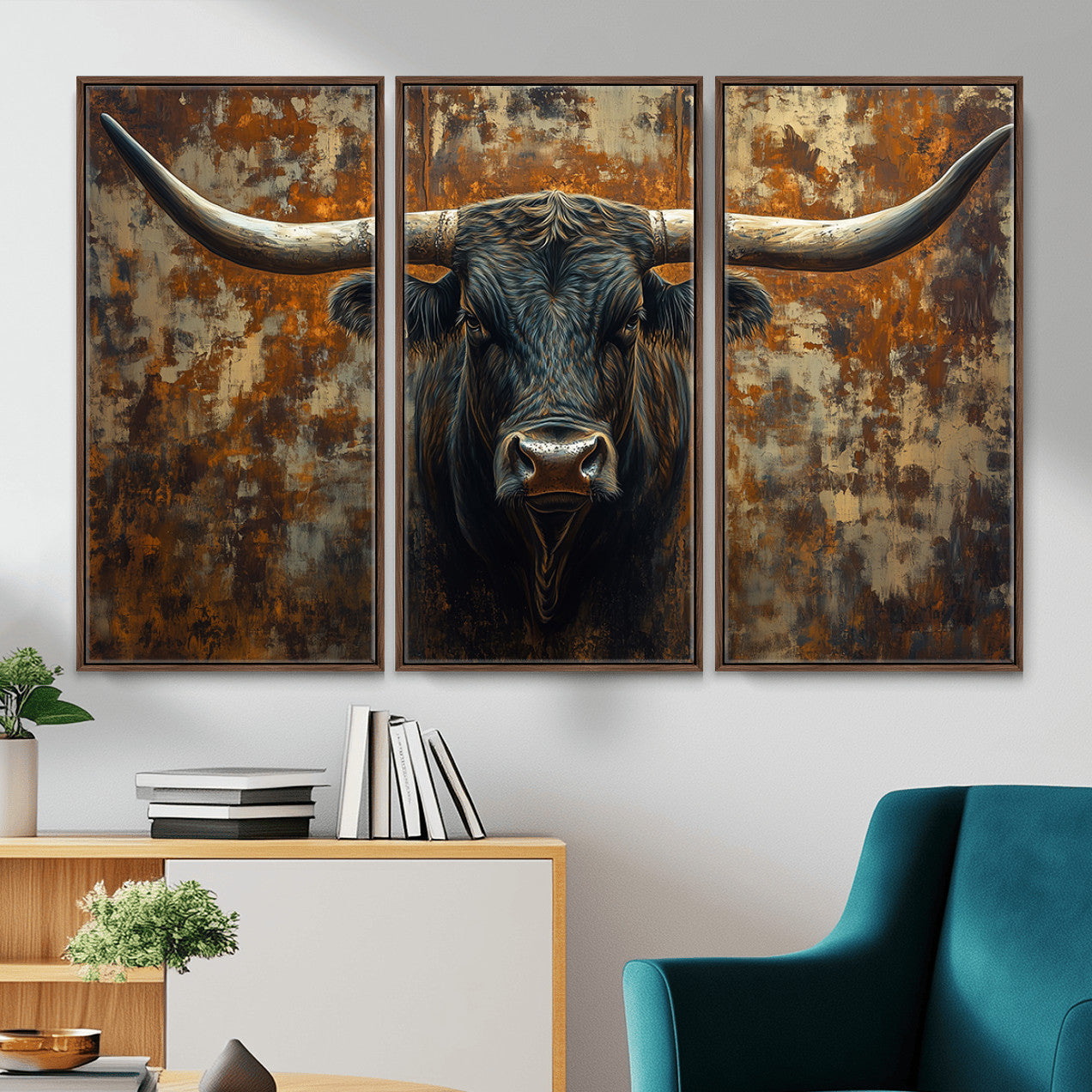 68068-MGV-CV-36X24 - Longhorn Texas Cow Bull Wall Art | Rustic Farmhouse Canvas Print | Ready to Hang Barn Decor for