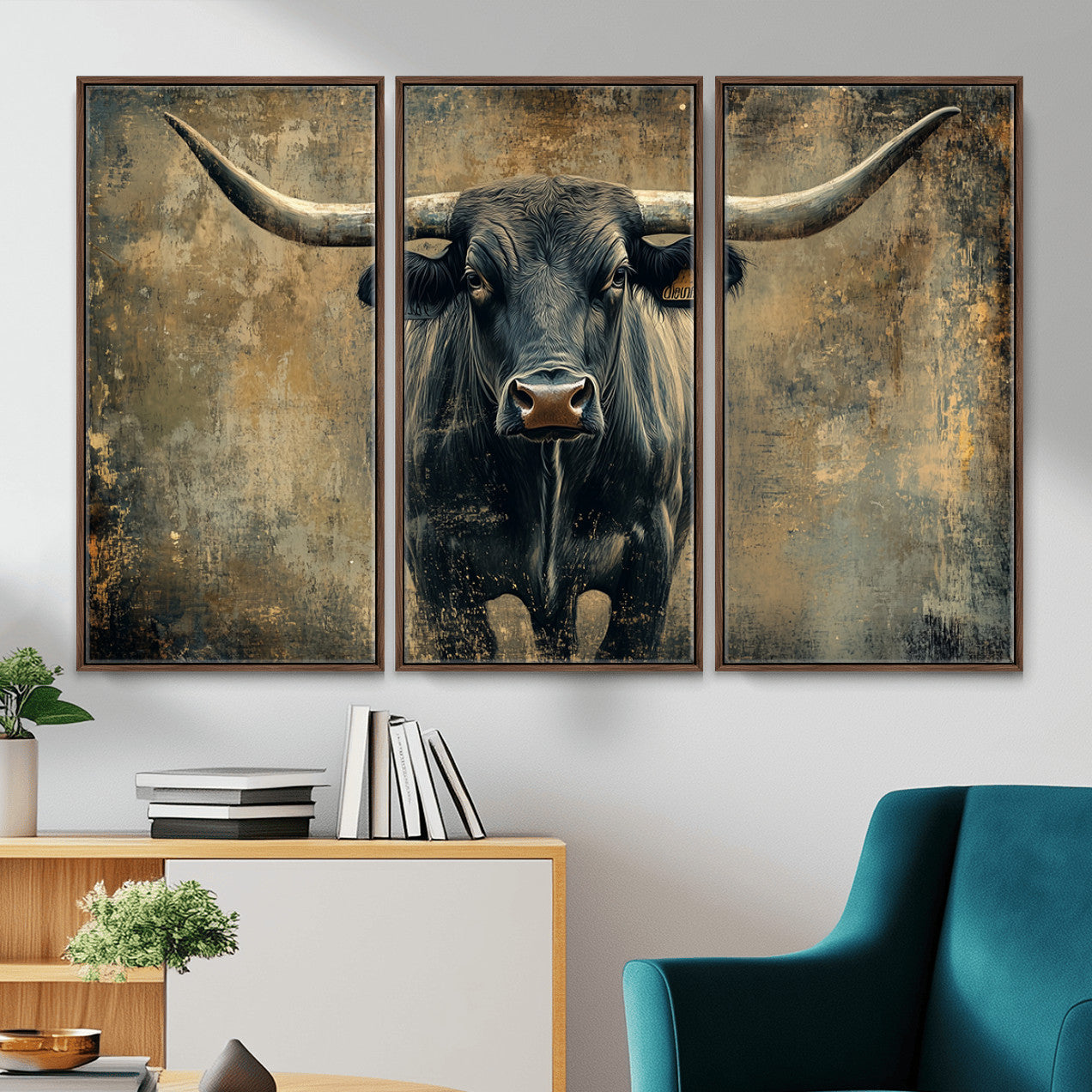 57385-MGV-CV-36X24 - Longhorn Bull Wall Art Canvas Print, Framed Rustic Cow Art Picture Print, Texas Longhorn Perfect Western Decor Artwork