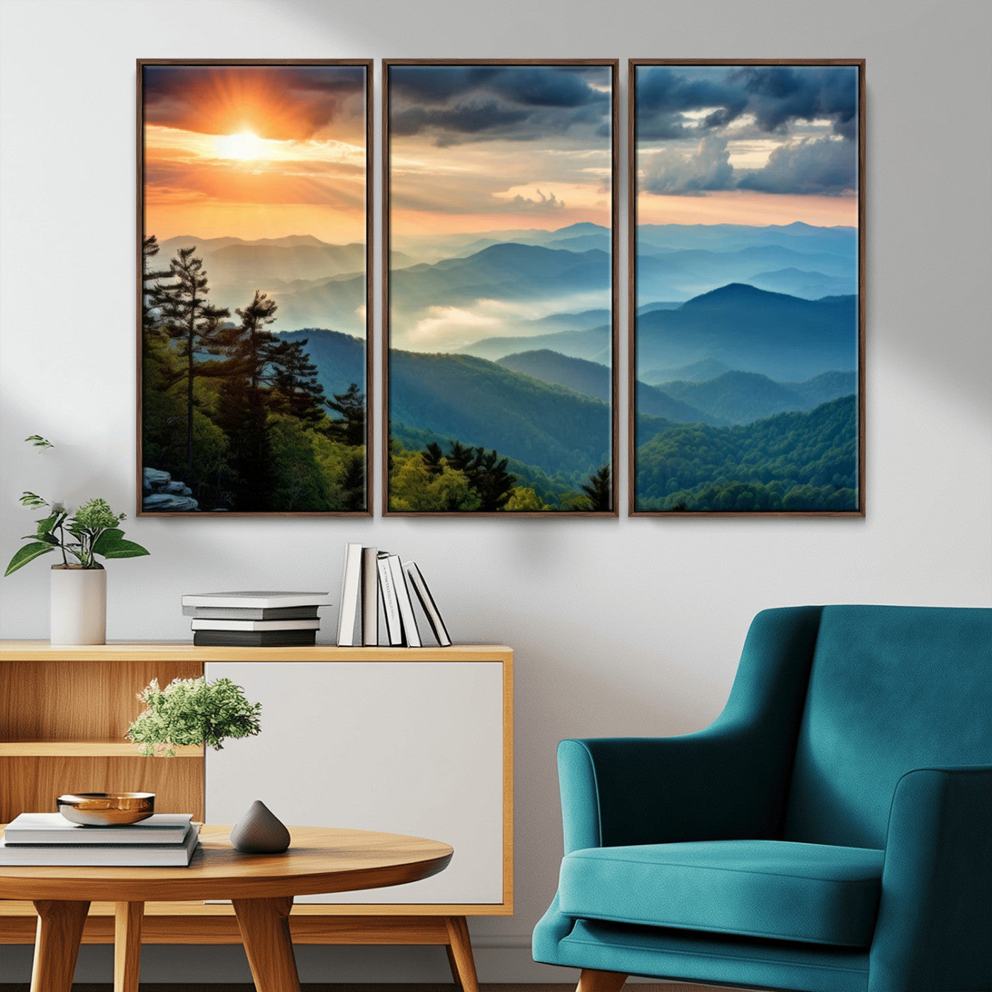 44761-MGV-FC-48X32-3P_Walnut-Sunrise Over Mountain Range Wall Art Canvas Print, Farmhouse Wall Decor, Cabin Wall Art