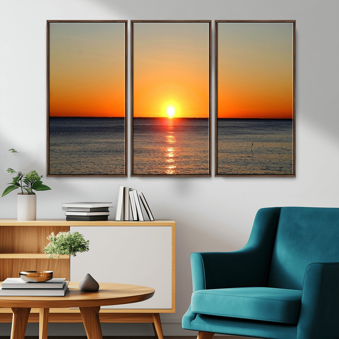 54676-MGV-FC-48X32-3P_Walnut-Golden Horizon Sunset Over Ocean Wall Art Canvas Print – Tropical Beach Canvas Wall Art – Giclee