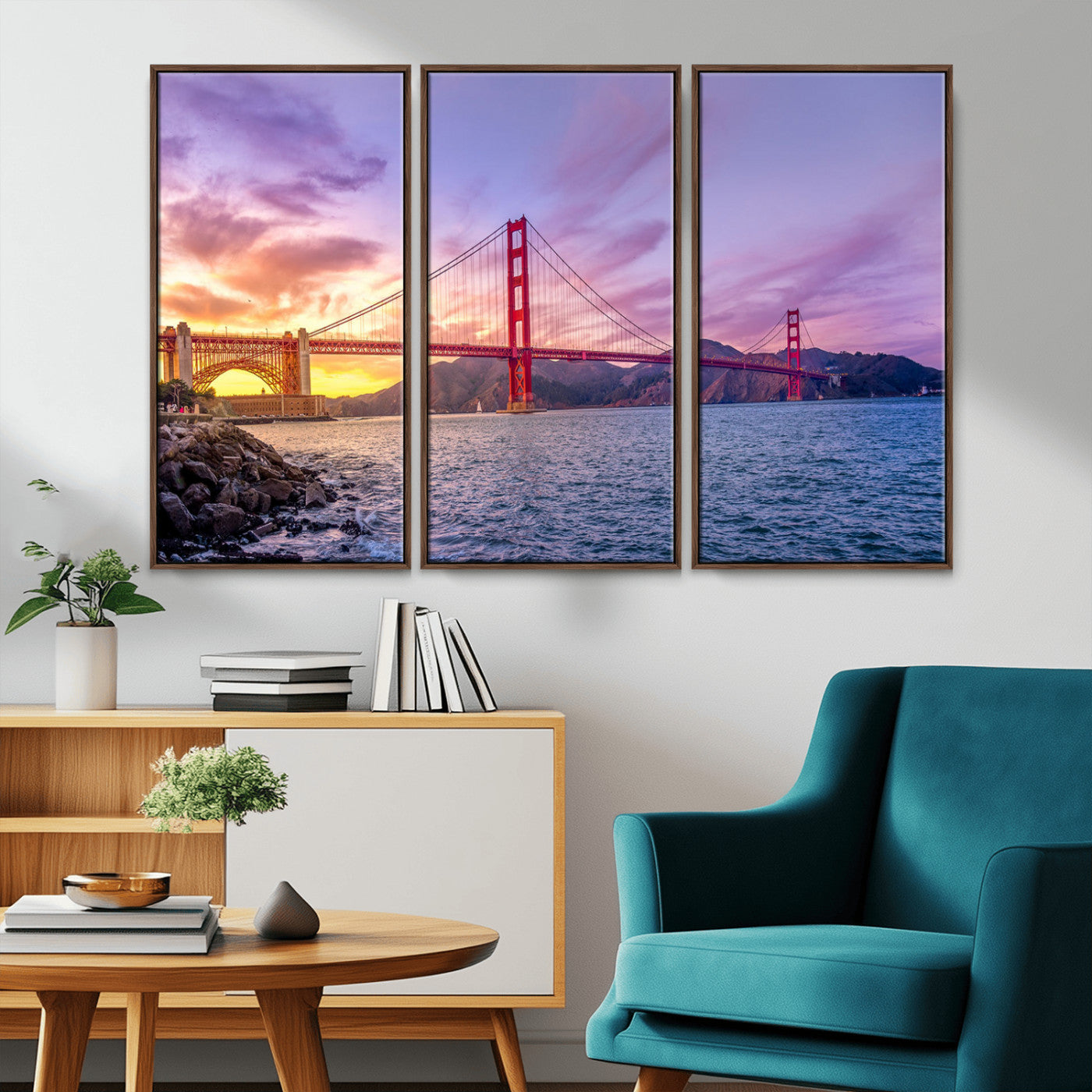 -Golden Gate Bridge Wall Art Canvas Print – Framed San Francisco Sunset Scene with Cityscape Artwork for Home, Office