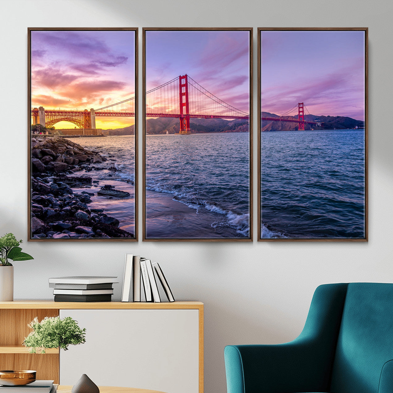 24256-MGV-CV-36X24 - Golden Gate Bridge Wall Art Print, San Francisco Sunset Canvas Wall Art, Cityscape Canvas Print for
