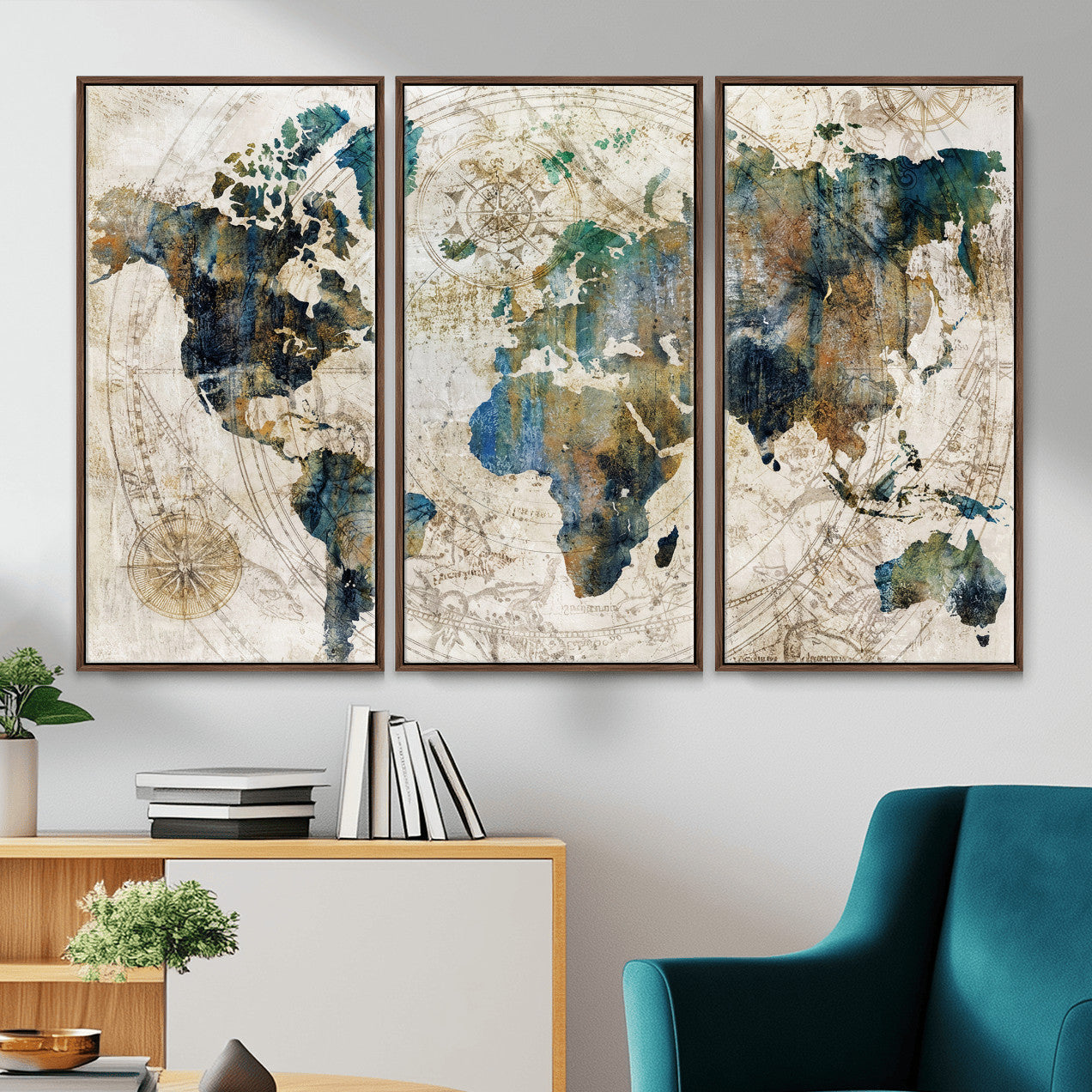 36972-MGV-CV-36X24 - Grunge Abstract World Map Art Print Canvas Print for Office Decor