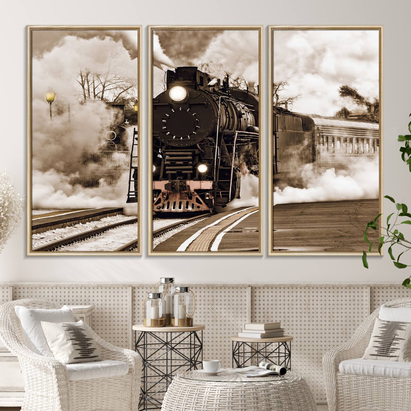 31136-MGV-CV-36X24-Black Steam Train Canvas Wall Art Print Steam Locomotive Art Canvas