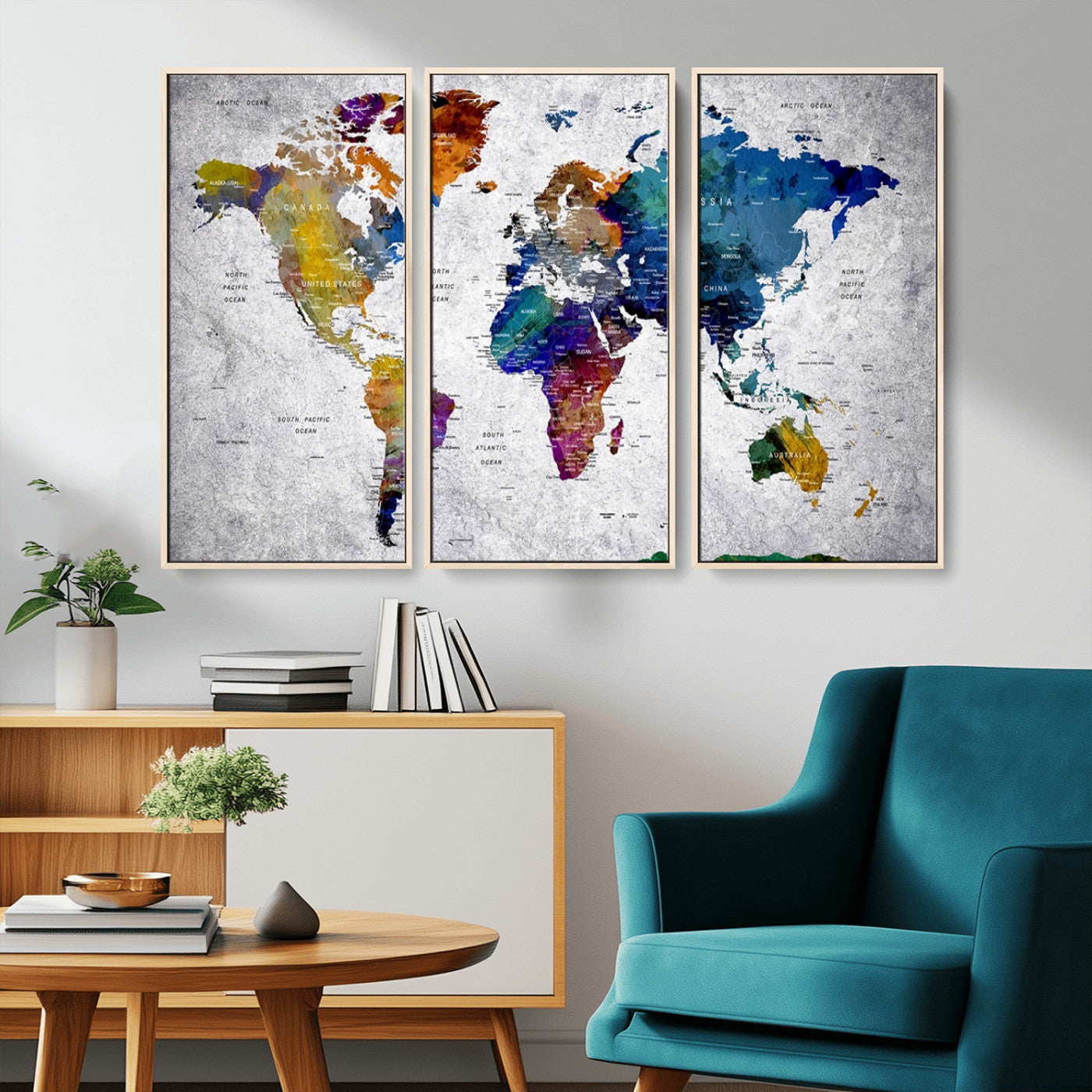 73670-MGV-FC-48X32-3P_Natural-Push Pin World Map Canvas Print – Travel Tracker Wall Art for Couples, Perfect Anniversary Gift for Home or Office Decor