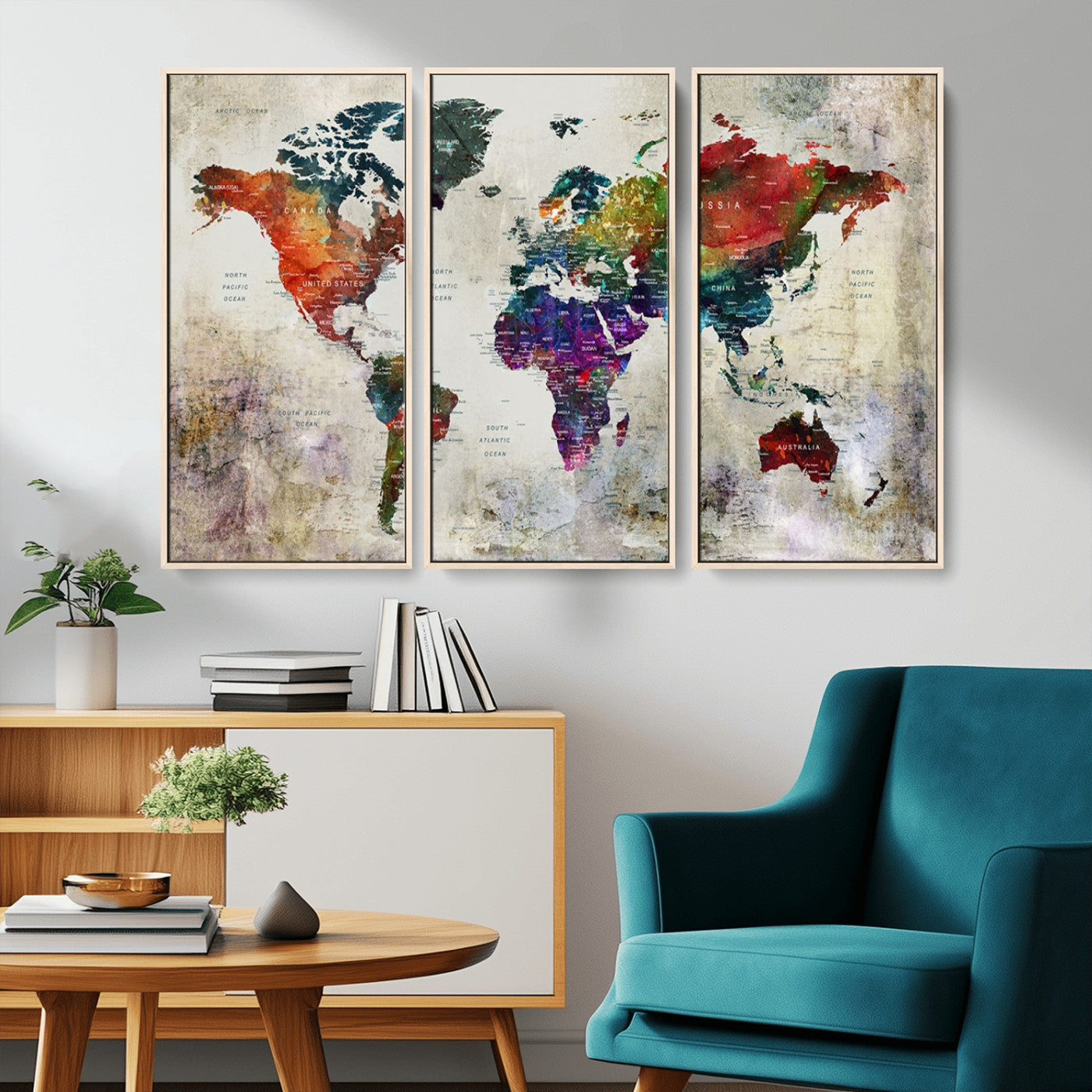 -Push Pin World Map Canvas Print – Framed Travel Map Wall Art for Couples, Anniversary Gift, Modern Home or Office Decor