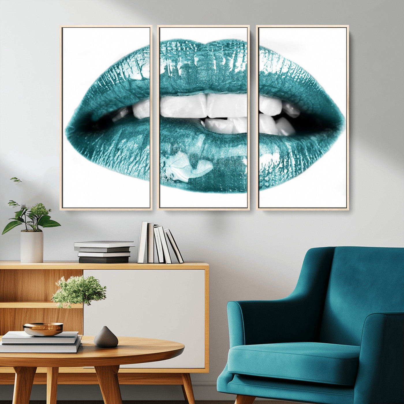 -Blue Lips Wall Art Canvas Print