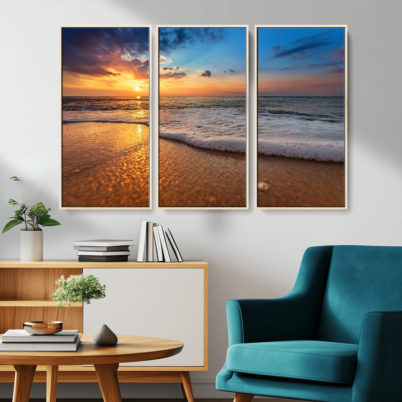 -Sunset and Beach at Night Wall Art Canvas Print