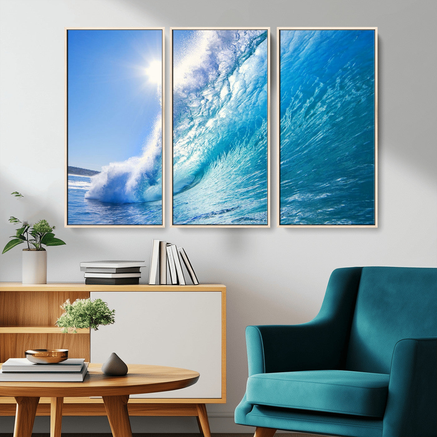 -Blue Big Wave Surfing Ocean Canvas Wall Art Artwork Print