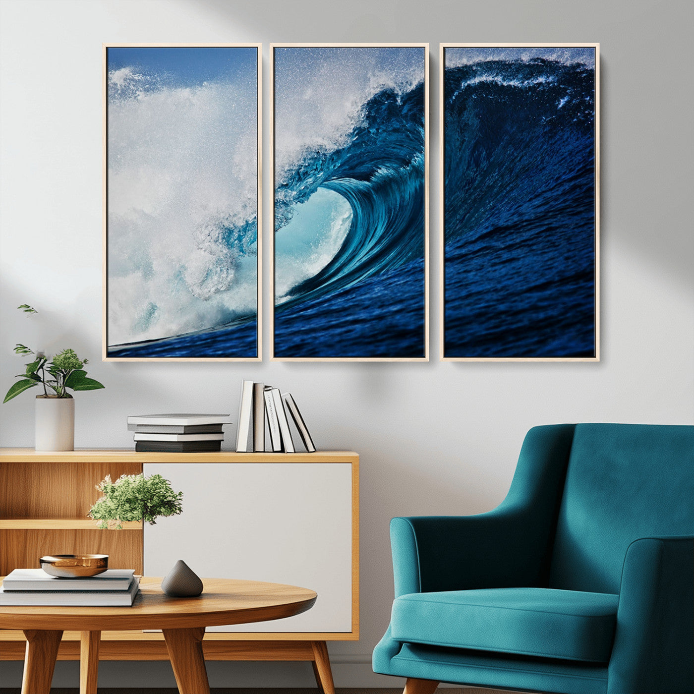 -Ocean Wave at Sunset Canvas Art, Large Wall Print of Vibrant Water Waves, Coastal Art for Living