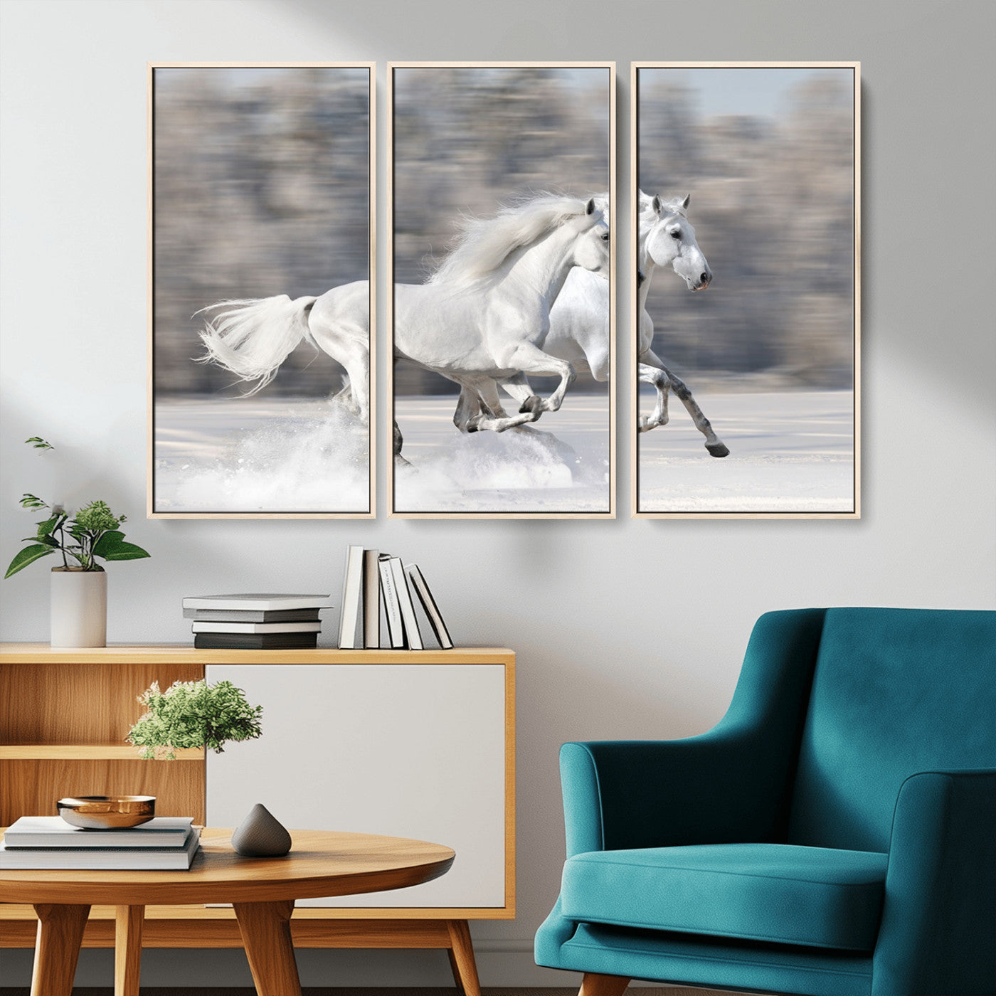 -The White Horses Wall Art, Framed White Horses Wall Art Canvas Print