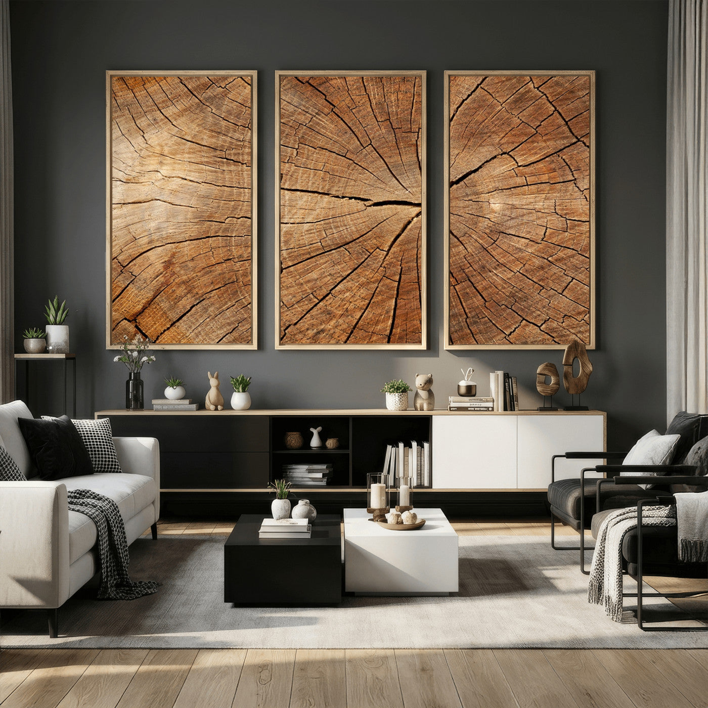 61710-MGV-CV-36X24 - Tree Ring Canvas Art, Rustic Wood Grain Wall Art, Tree Slice Decor for Modern Homes, Giclee
