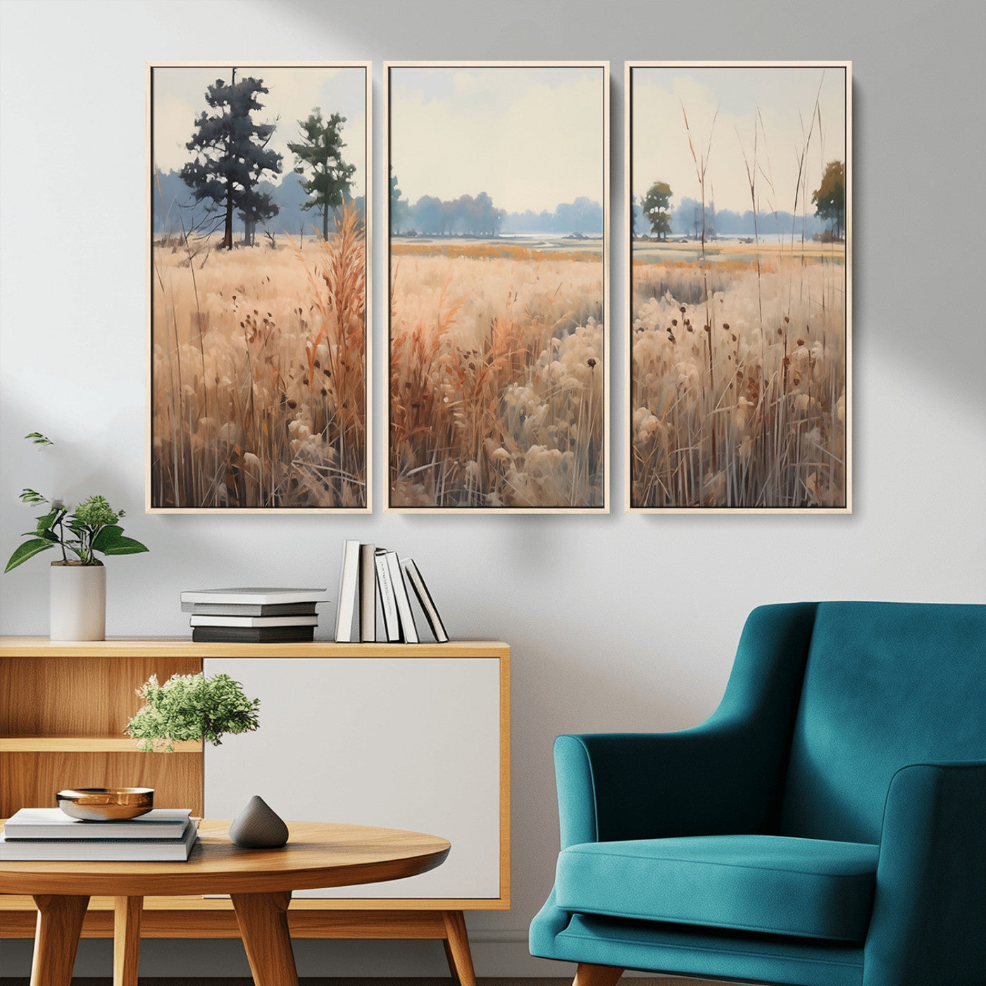 98822-MGV-CV-36X24-Golden Fields Canvas Wall Art Print – Serene Landscape of Nature’s Tranquility in Minimalist Modern