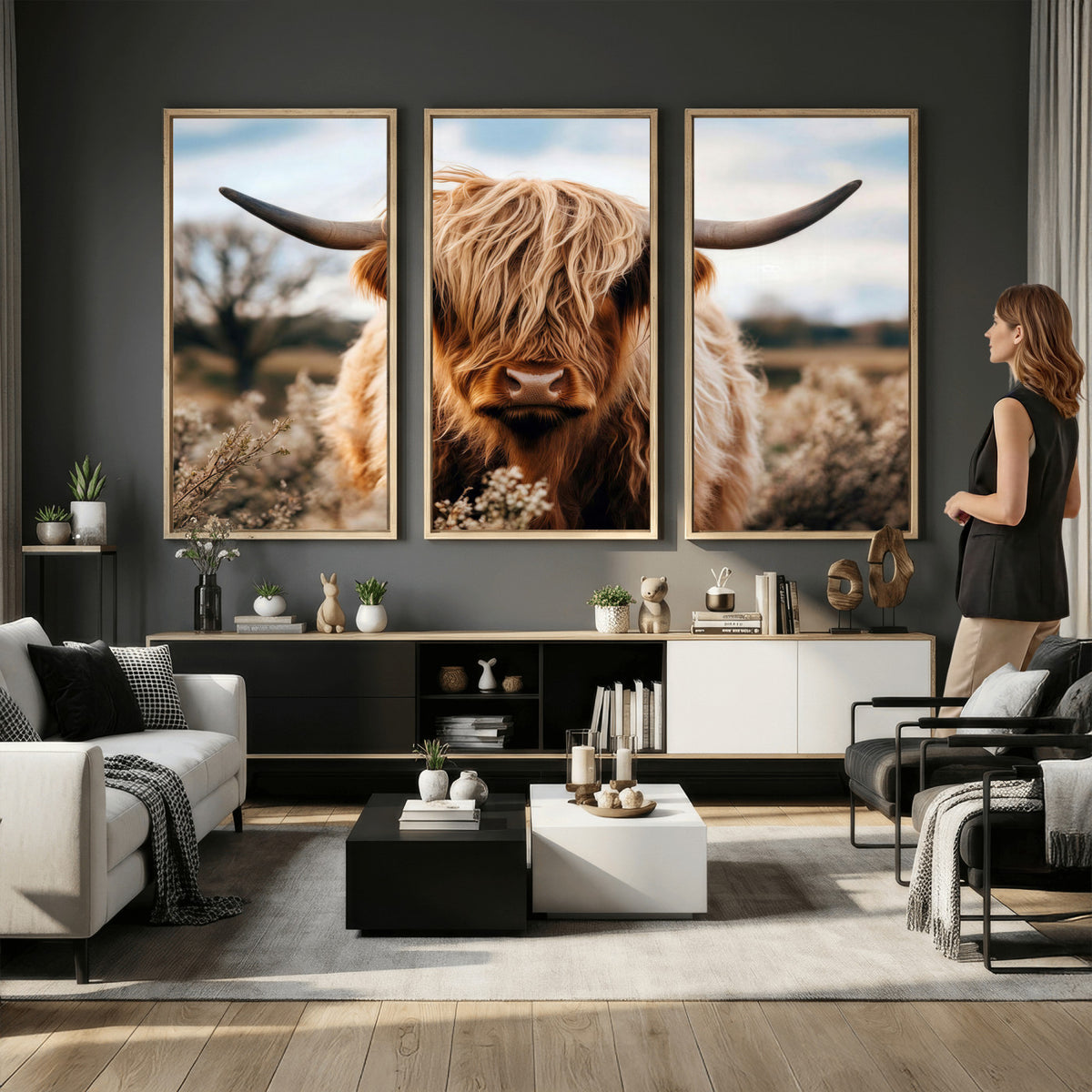 55903-_Poster-30x20 - Scottish Cow Longhorn Wall Art Canvas Print