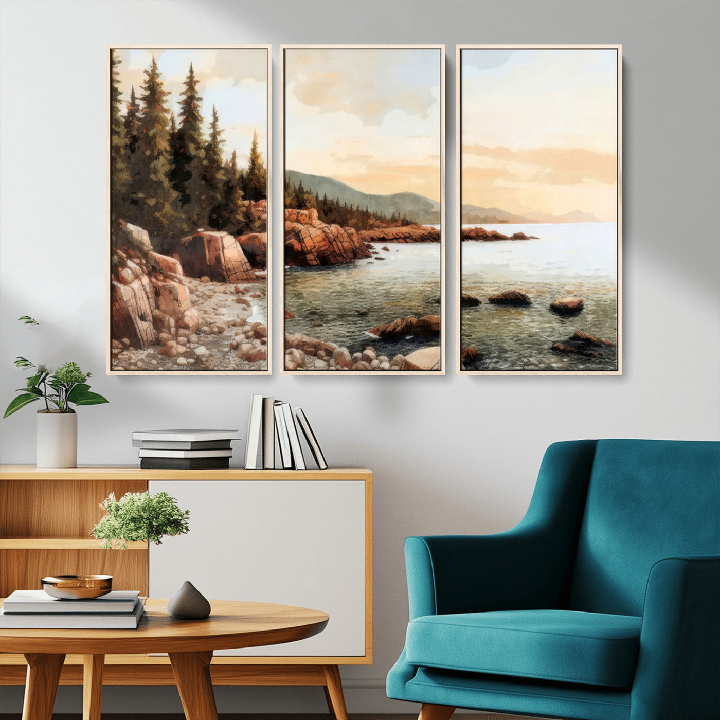 77145-MGV-CV-36X24-Serene Coastal View of Acadia National Park Wall Art - Stunning 3-Panel Wall Art Canvas Print,