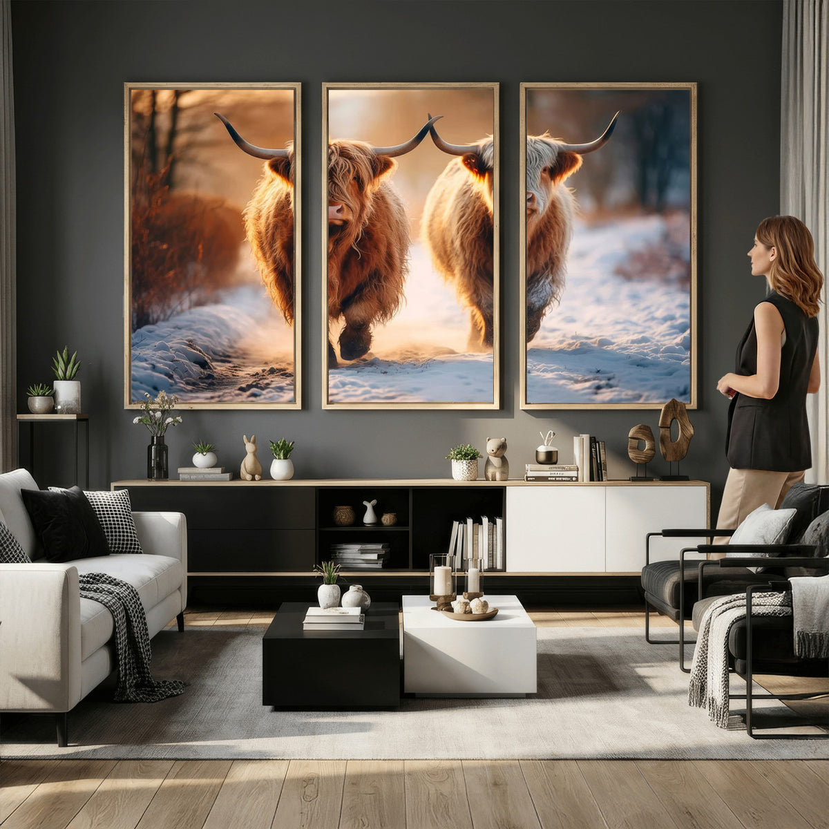 94810-_Poster-30x20 - Scottish Highland Cow Horn Farm Wall Art Canvas Print