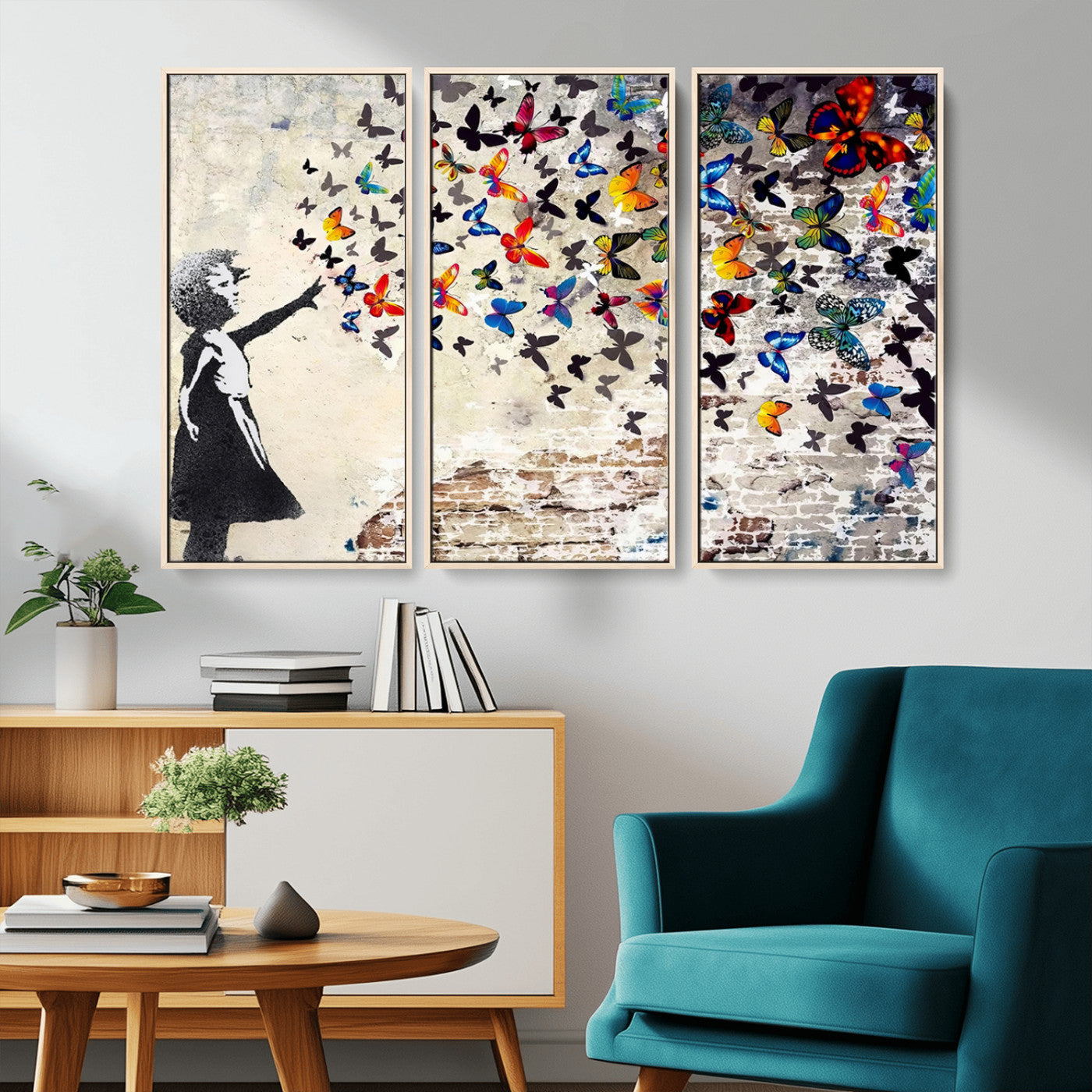 -Banksy Graffiti Wall Art Canvas Print: Girl Releasing Vibrant Butterflies – Ready to Hang