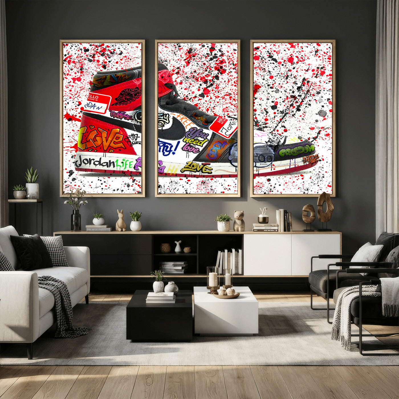 38836-MGV-CV-36X24 - Jordan Shoes Graffiti Wall Art Canvas Print- Jordan Graffiti Canvas Wall Art - Framed Perfect for