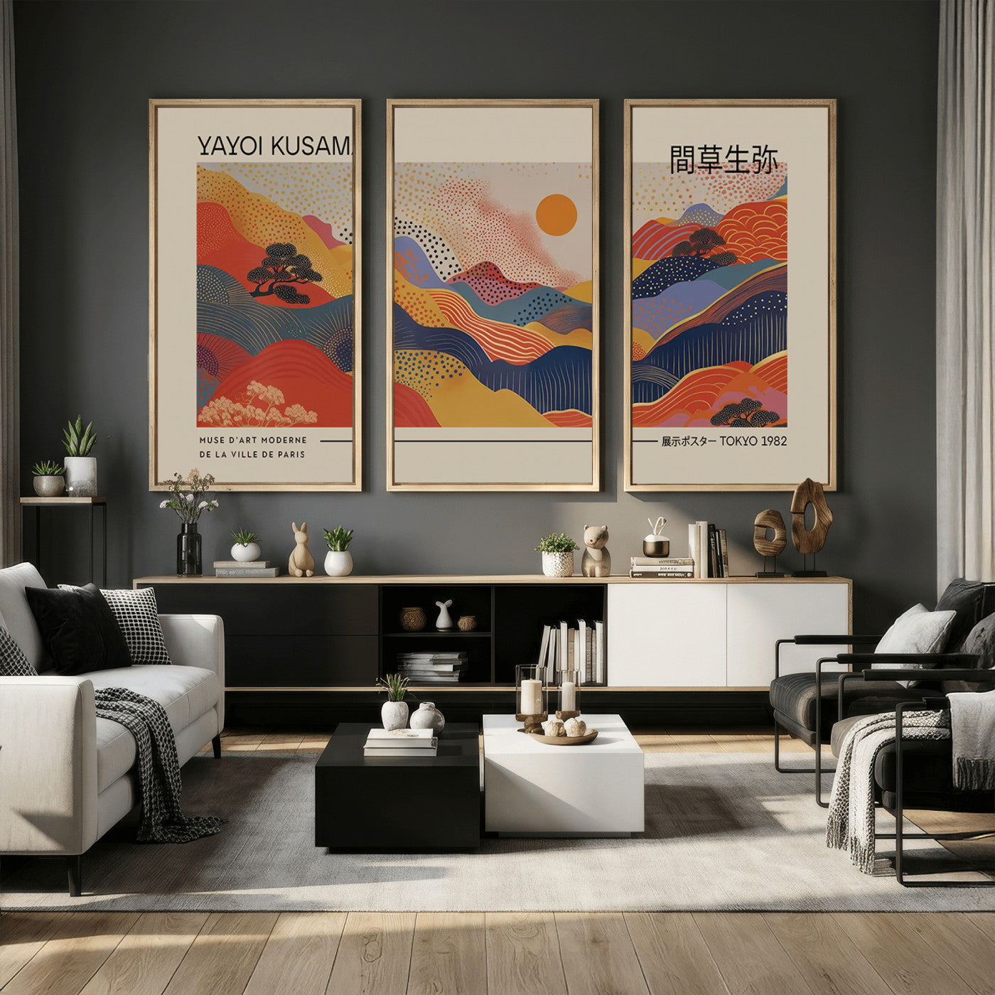 87627-MGV-CV-36X24 - Yayoi Kusama Landscape Canvas Print, Vibrant Floral Mountain Art Print, Botanical Flower Nature