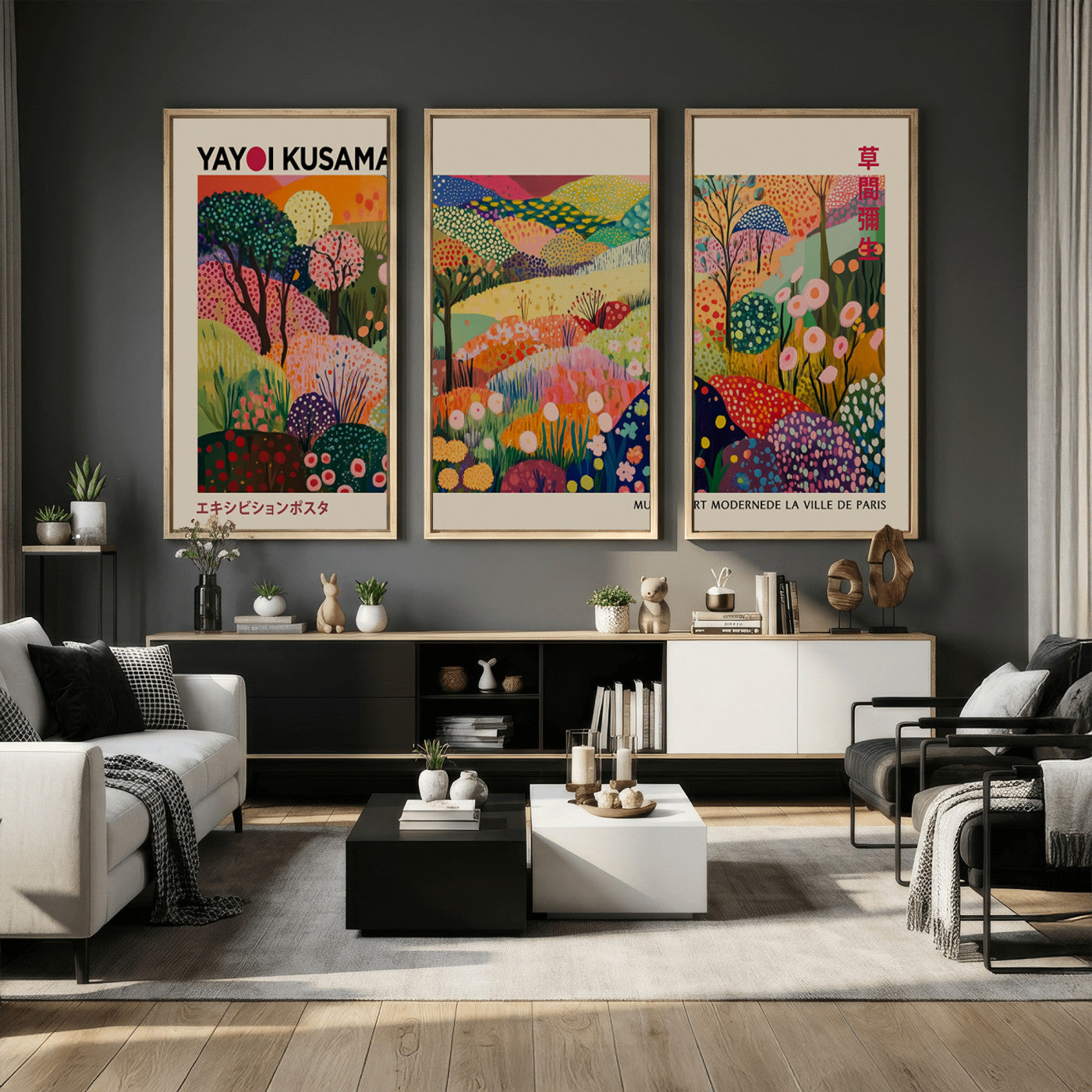 98921-MGV-CV-36X24 - Framed Yayoi Kusama 1986 Wall Art Print – Japanese Wall Art Print, Wabi Sabi Yayoi Kusama Print