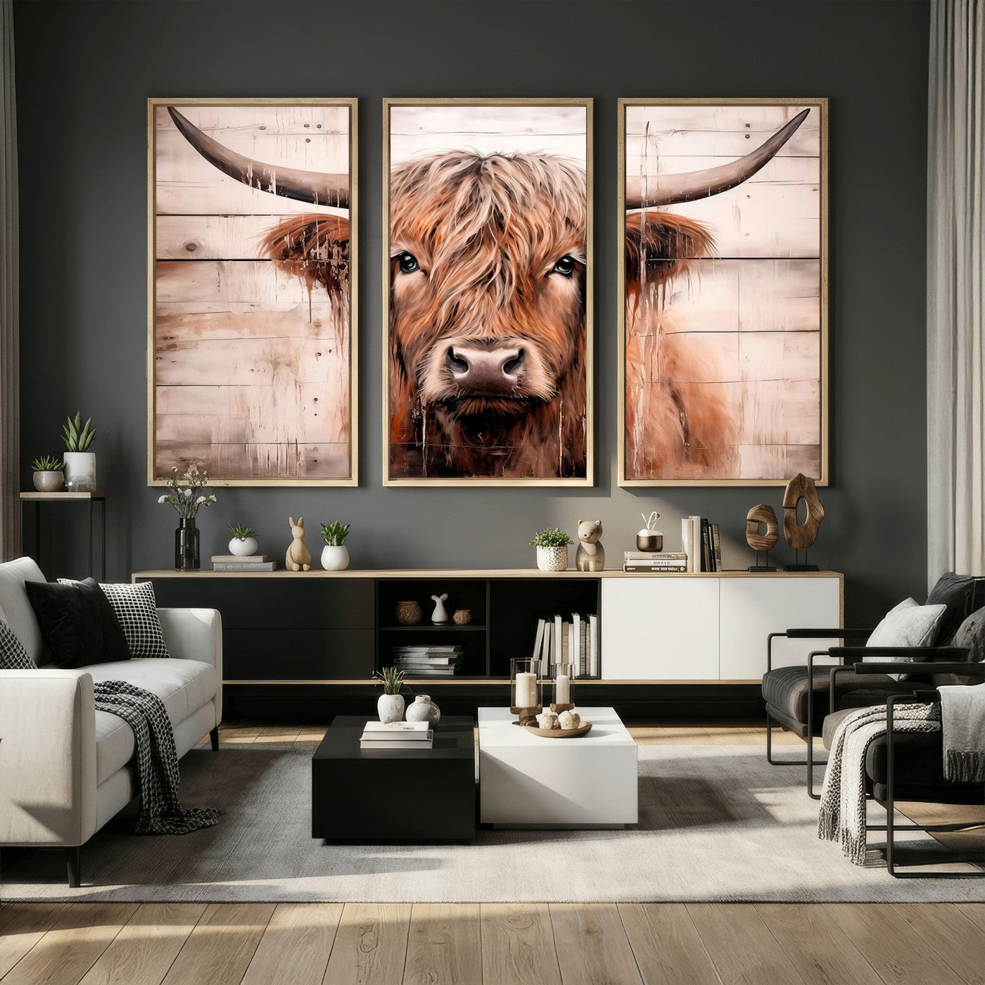 93730-MGV-CV-36X24 - Vintage Scottish Highland Cow Cattle Art Print Farmhouse Wall Art Canvas Print