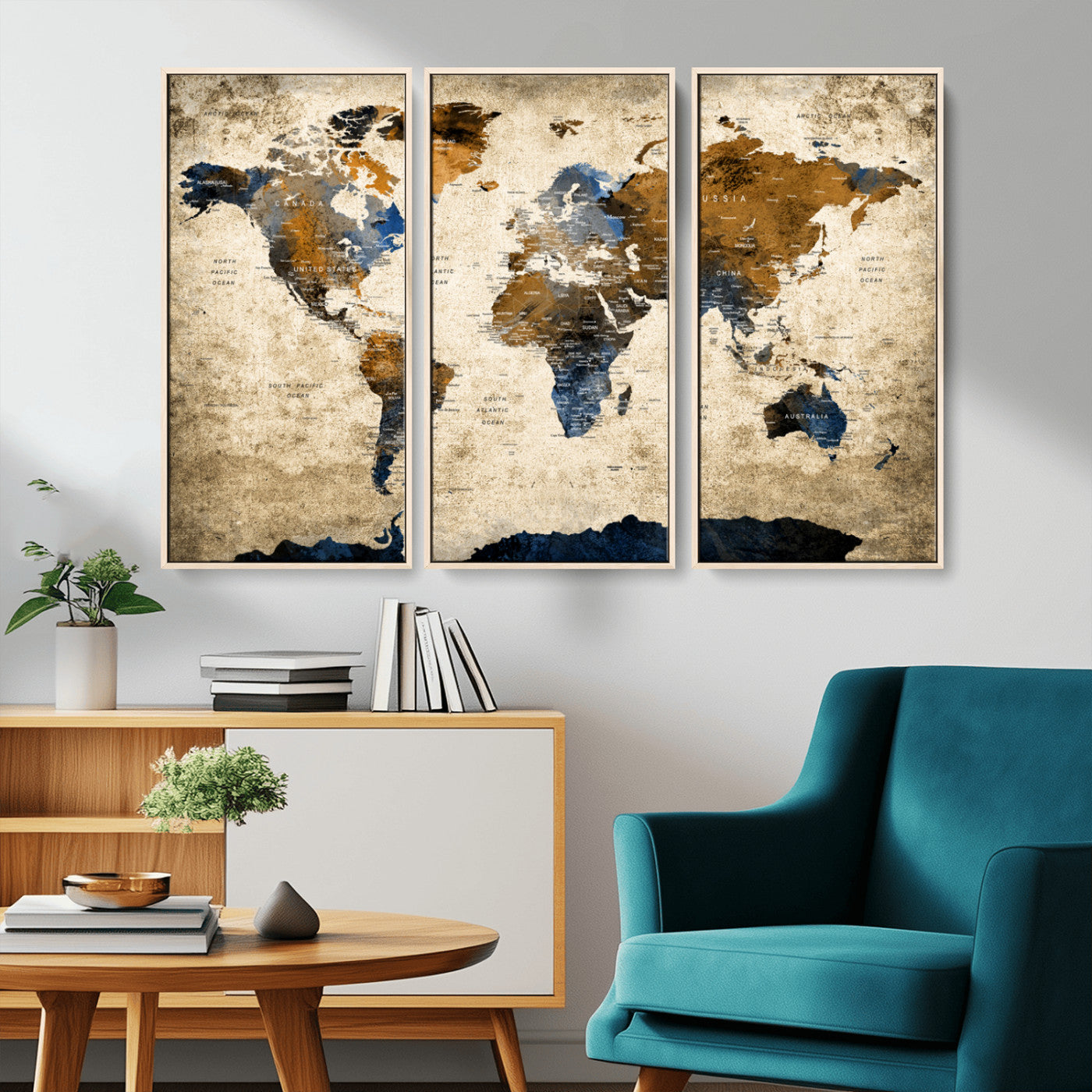51140-MGV-CV-36X24-World Map Wall Art – Rustic Earth Tone Canvas Print, Antique Travel Map Design for Living Room, Office or Study, Classic Adventure Decor