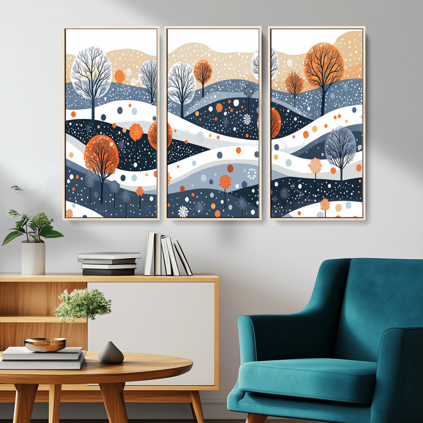 22651-MGV-CV-36X24-Abstract Winter Landscape Canvas Wall Art Print - Large Colorful Nature Wall Decor