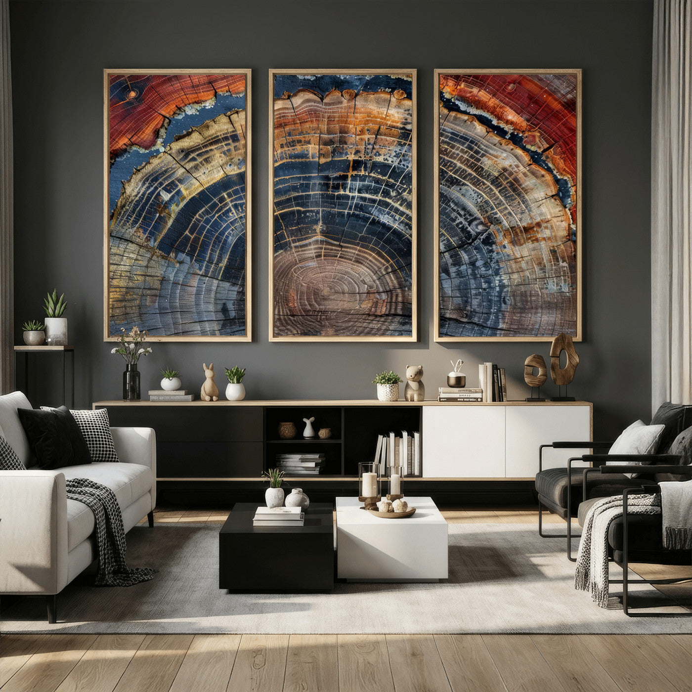 63519-MGV-CV-36X24 - Abstract Tree Ring Wall Art Canvas Print – Colorful Framed Minimalist Nature Tree Rings Home Artwork for Home and Office Decor