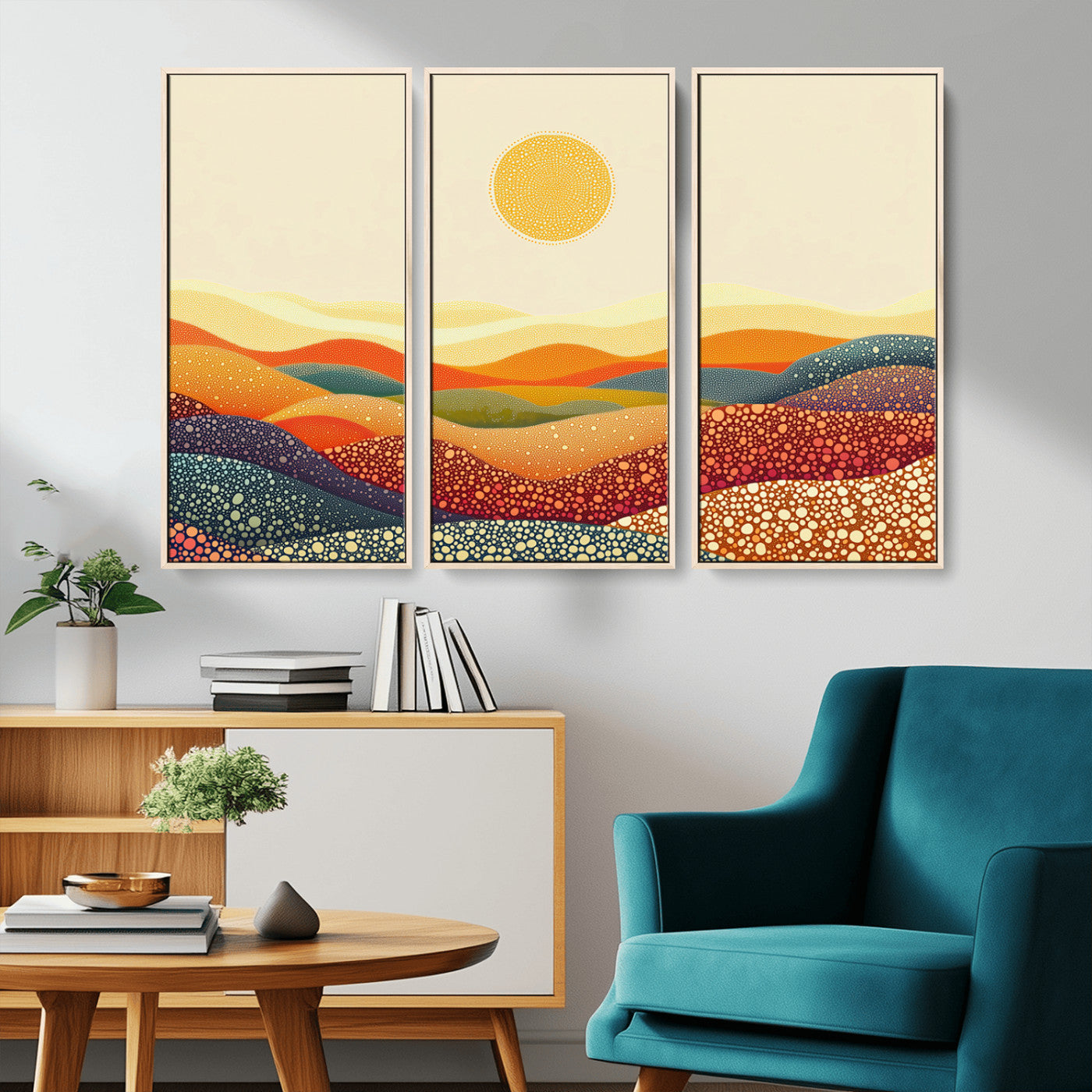 -YAYOI KUSAMA Colorful Dot Art Landscape Canvas - Framed Abstract Pointillism Inspired by Nature with
