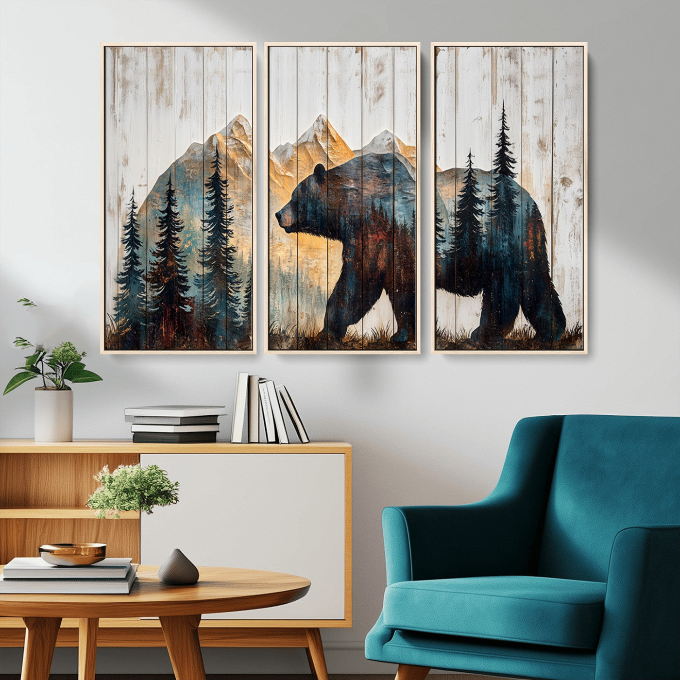 -Rustic Bear Wall Art - Grizzly 399 Bear Wall Art - Mountain Wood Canvas Wall Art - Nature Theme