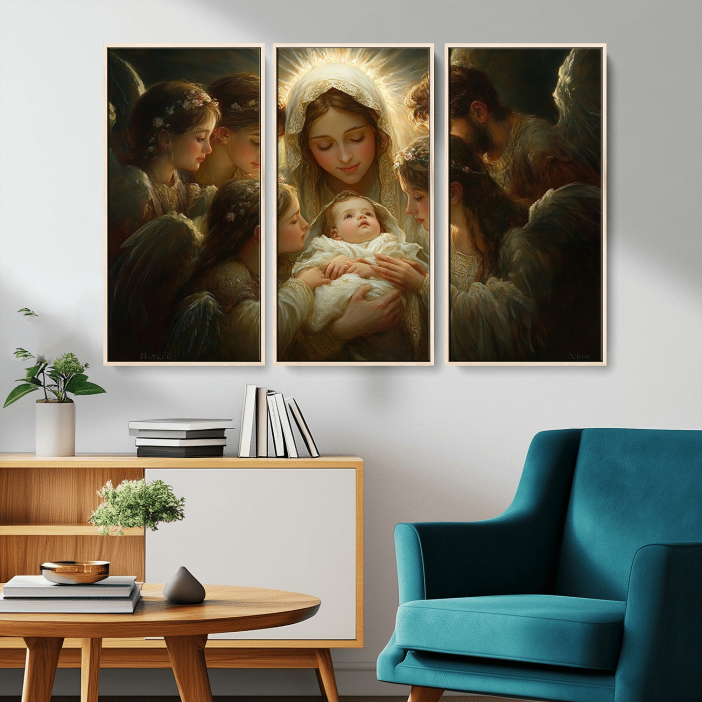 MGV-FC-48X32-3P - Mary Jesus Canvas Wall Art Print - Madonna and Child with Apostles Art Print - Classic Christian